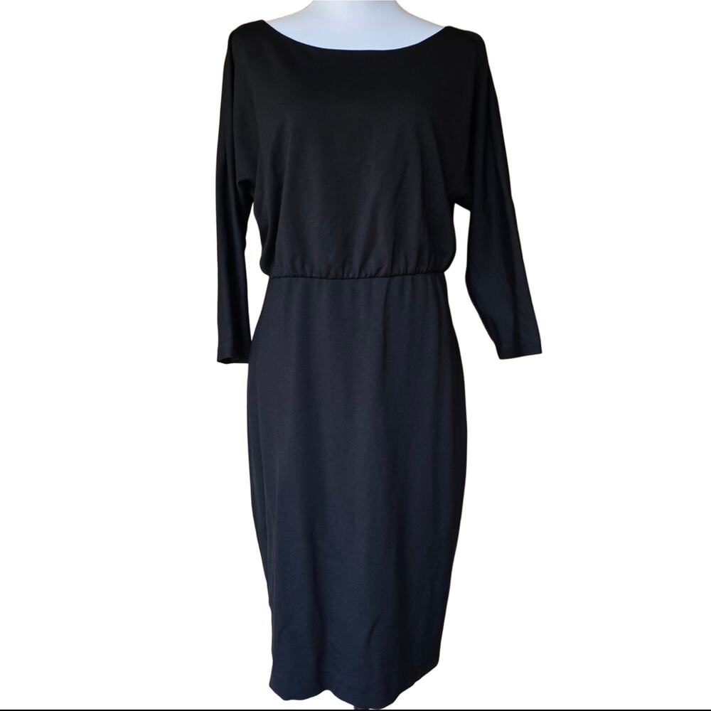 J. McLaughlin Black Dress Size L Stretch Fabric Solid Color 3/4 Sleeve Boat Neck